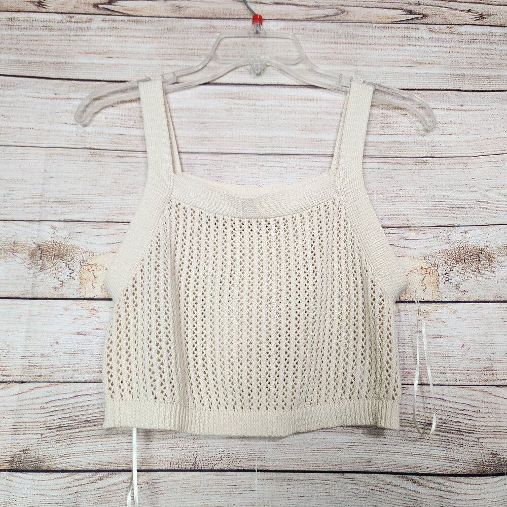 Anthropologie Willow & Wind Cropped Hippie Bohemian Fishnet Stretchy Top Size L